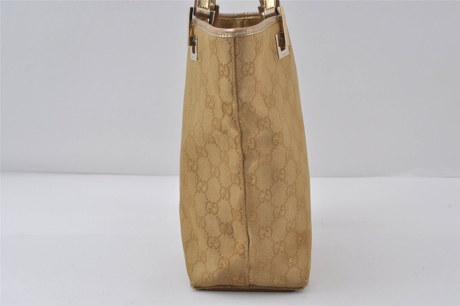 Authentic GUCCI Vintage Shoulder Tote Bag GG Canvas Leather 0021099 Gold 0823J