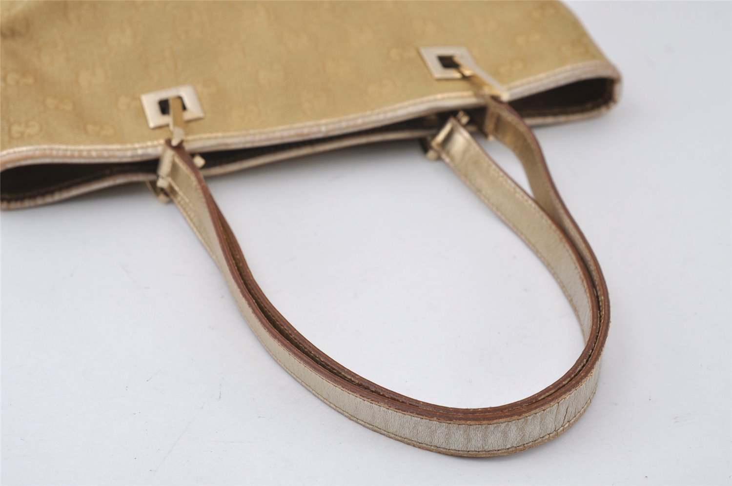 Authentic GUCCI Vintage Shoulder Tote Bag GG Canvas Leather 0021099 Gold 0823J