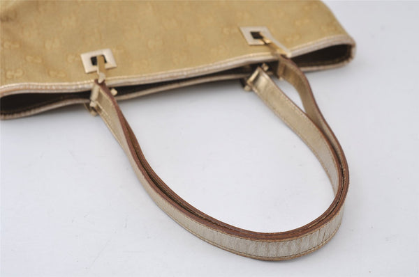 Authentic GUCCI Vintage Shoulder Tote Bag GG Canvas Leather 0021099 Gold 0823J