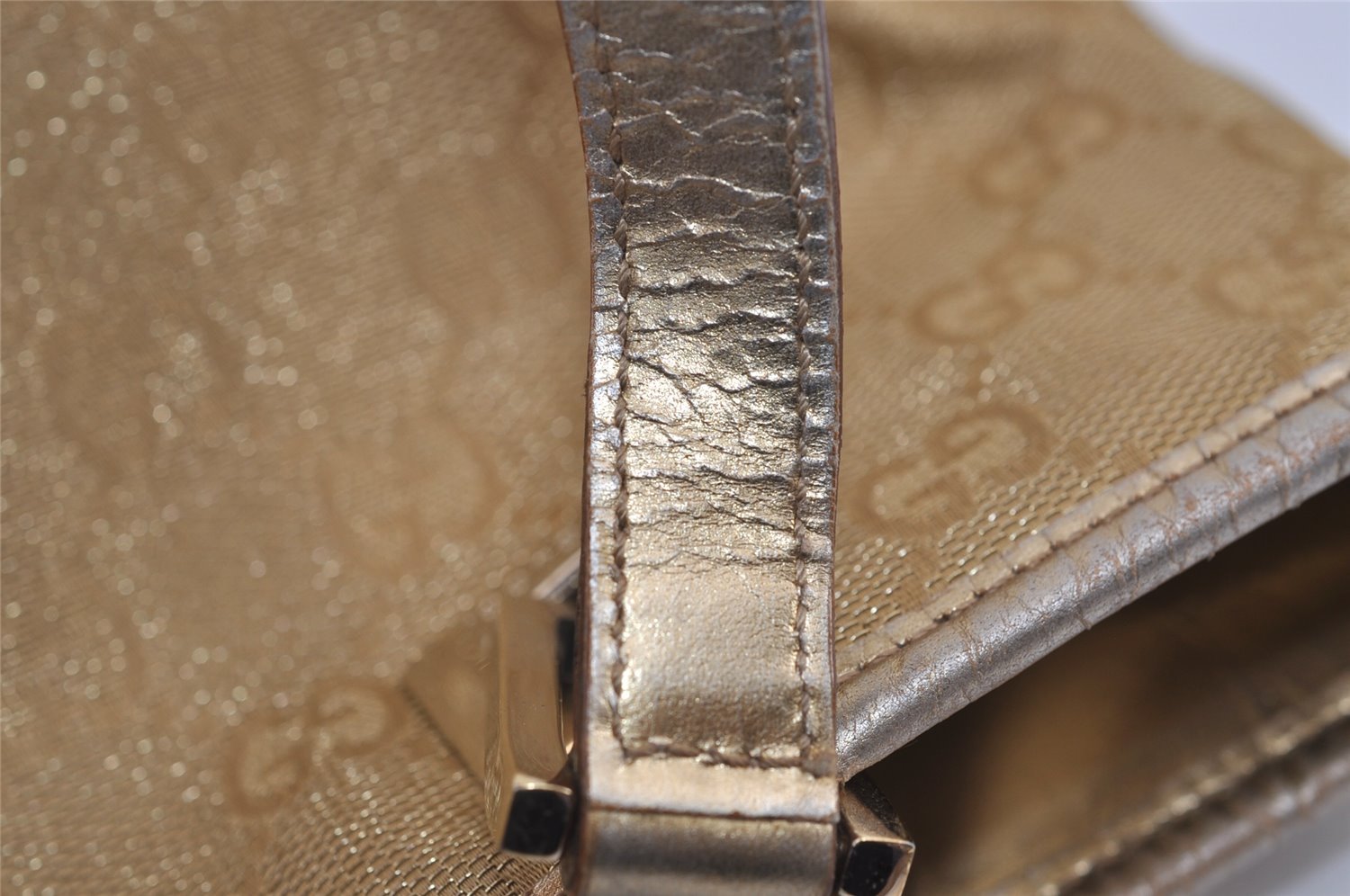 Authentic GUCCI Vintage Shoulder Tote Bag GG Canvas Leather 0021099 Gold 0823J