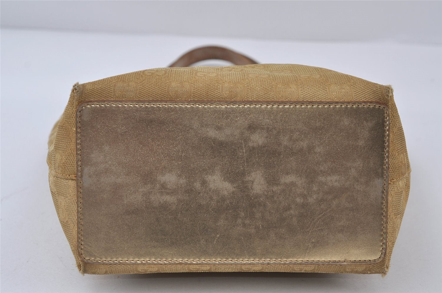 Authentic GUCCI Vintage Shoulder Tote Bag GG Canvas Leather 0021099 Gold 0823J