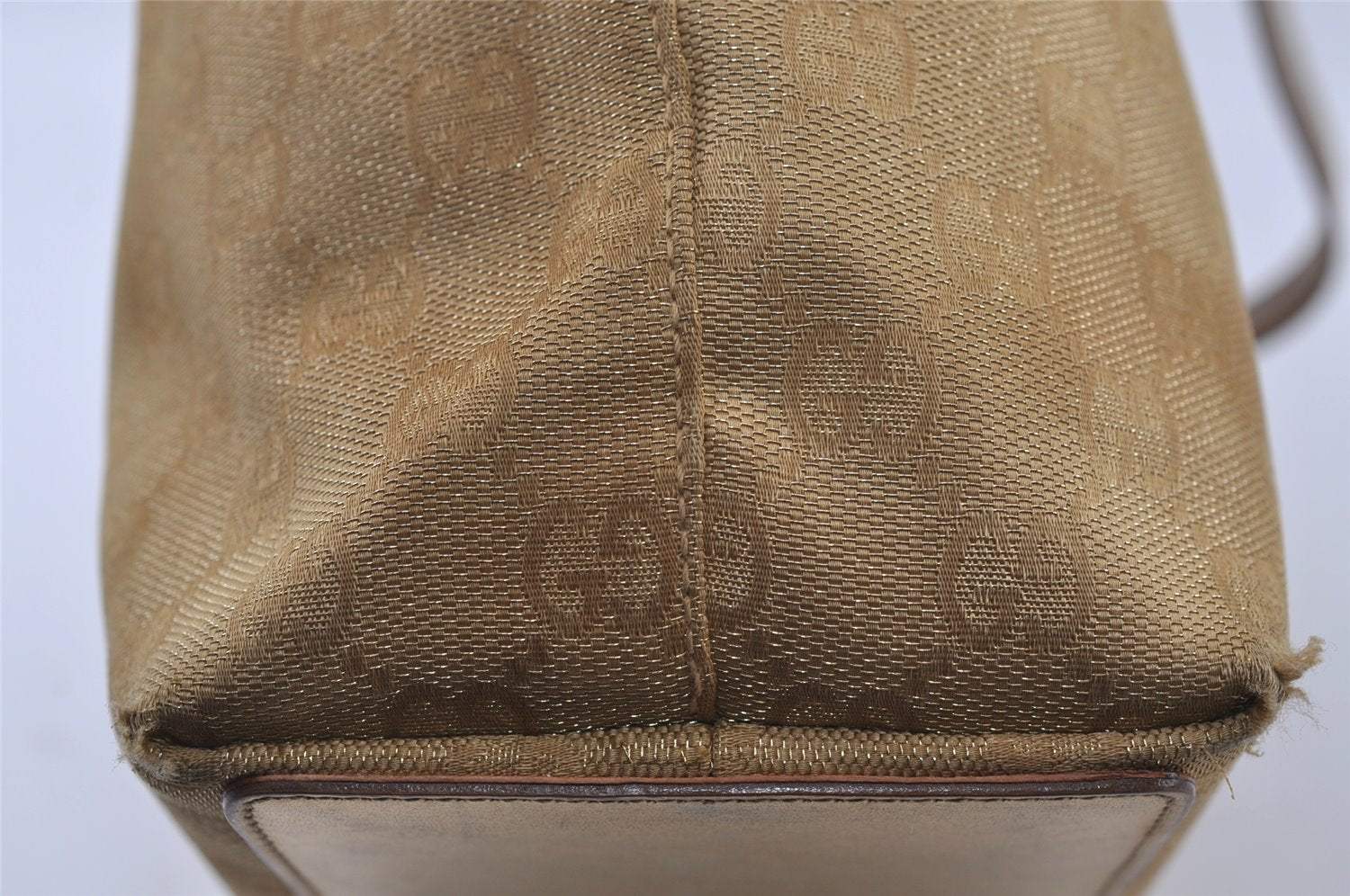 Authentic GUCCI Vintage Shoulder Tote Bag GG Canvas Leather 0021099 Gold 0823J