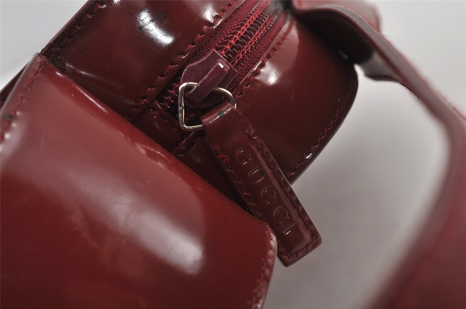 Authentic GUCCI Shoulder Hand Bag Enamel Bordeaux Red 0013032 Junk 0823K