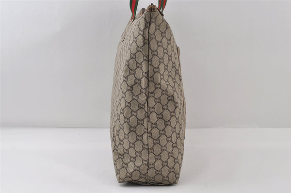 Authentic GUCCI Web Sherry Line GG Plus Tote Bag GG PVC Leather Brown 0824J