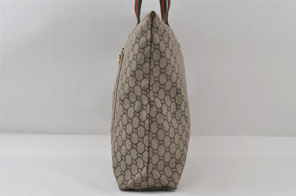 Authentic GUCCI Web Sherry Line GG Plus Tote Bag GG PVC Leather Brown 0824J