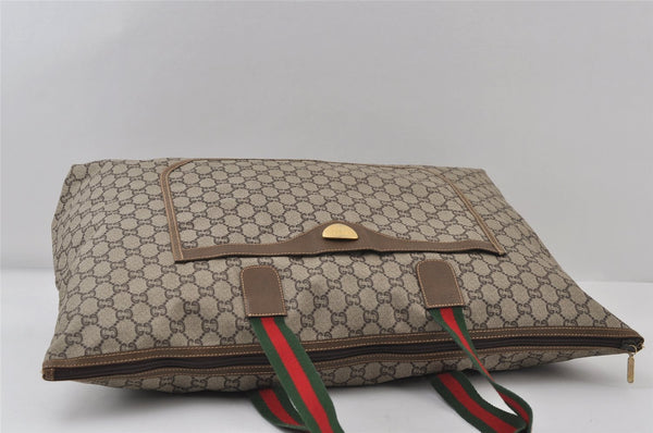Authentic GUCCI Web Sherry Line GG Plus Tote Bag GG PVC Leather Brown 0824J