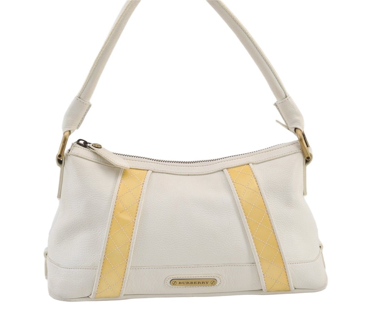 Authentic BURBERRY Vintage Leather Shoulder Hand Bag Purse White 0824K