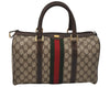 Authentic GUCCI Web Sherry Line Hand Boston Bag GG PVC Leather Brown Junk 0825J