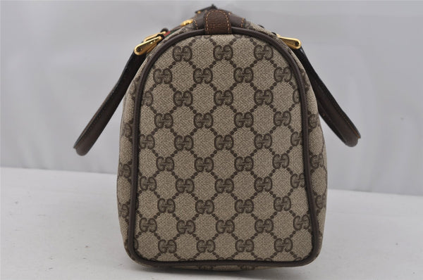Authentic GUCCI Web Sherry Line Hand Boston Bag GG PVC Leather Brown Junk 0825J