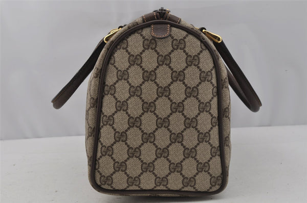 Authentic GUCCI Web Sherry Line Hand Boston Bag GG PVC Leather Brown Junk 0825J