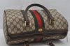 Authentic GUCCI Web Sherry Line Hand Boston Bag GG PVC Leather Brown Junk 0825J