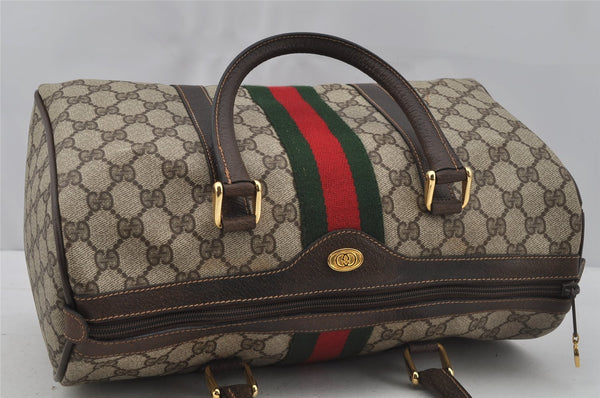Authentic GUCCI Web Sherry Line Hand Boston Bag GG PVC Leather Brown Junk 0825J