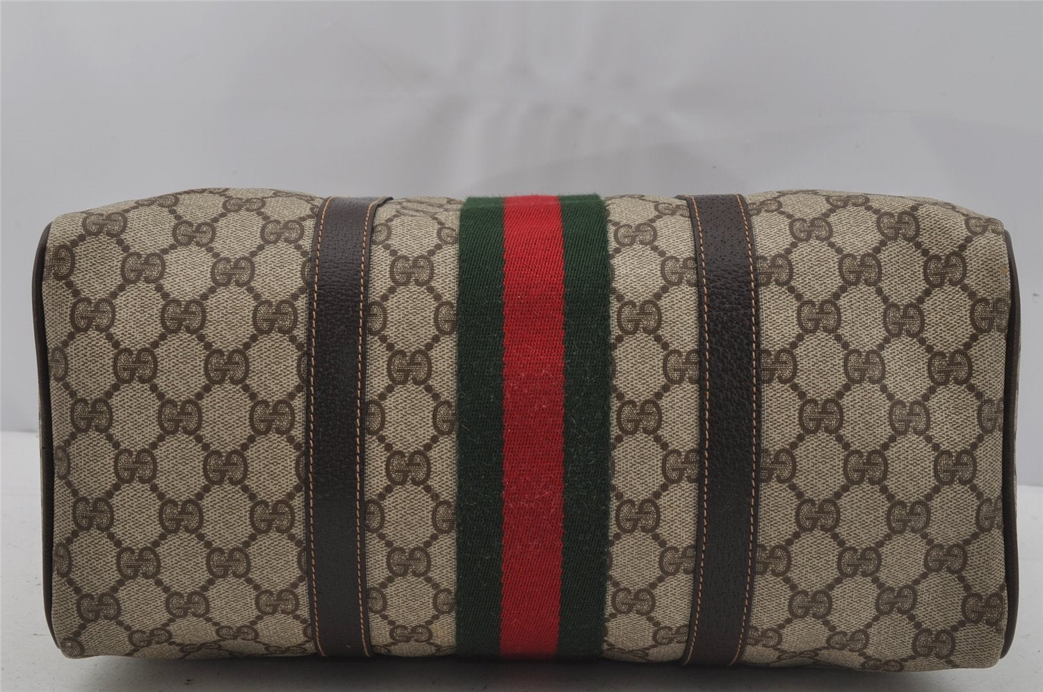 Authentic GUCCI Web Sherry Line Hand Boston Bag GG PVC Leather Brown Junk 0825J