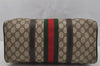 Authentic GUCCI Web Sherry Line Hand Boston Bag GG PVC Leather Brown Junk 0825J