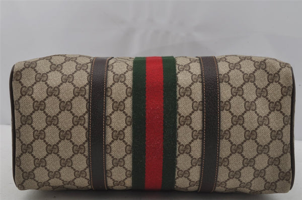 Authentic GUCCI Web Sherry Line Hand Boston Bag GG PVC Leather Brown Junk 0825J