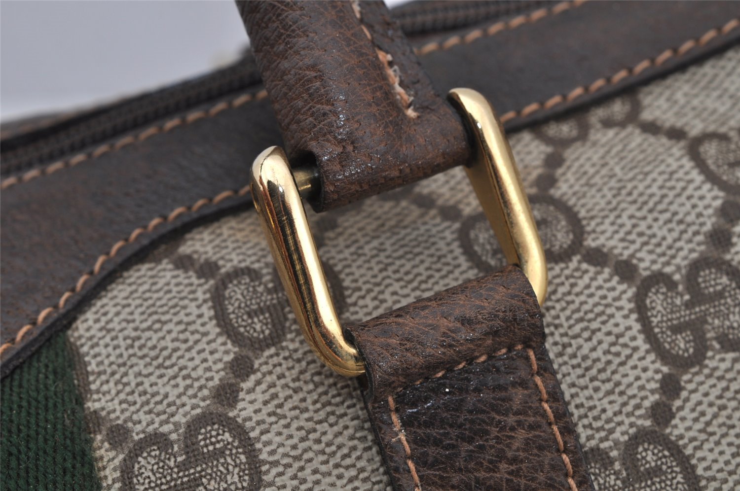Authentic GUCCI Web Sherry Line Hand Boston Bag GG PVC Leather Brown Junk 0825J
