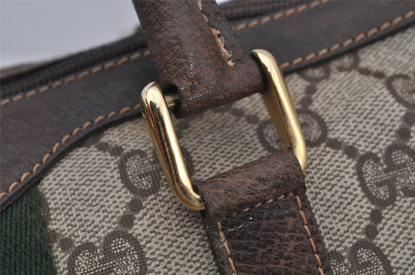 Authentic GUCCI Web Sherry Line Hand Boston Bag GG PVC Leather Brown Junk 0825J