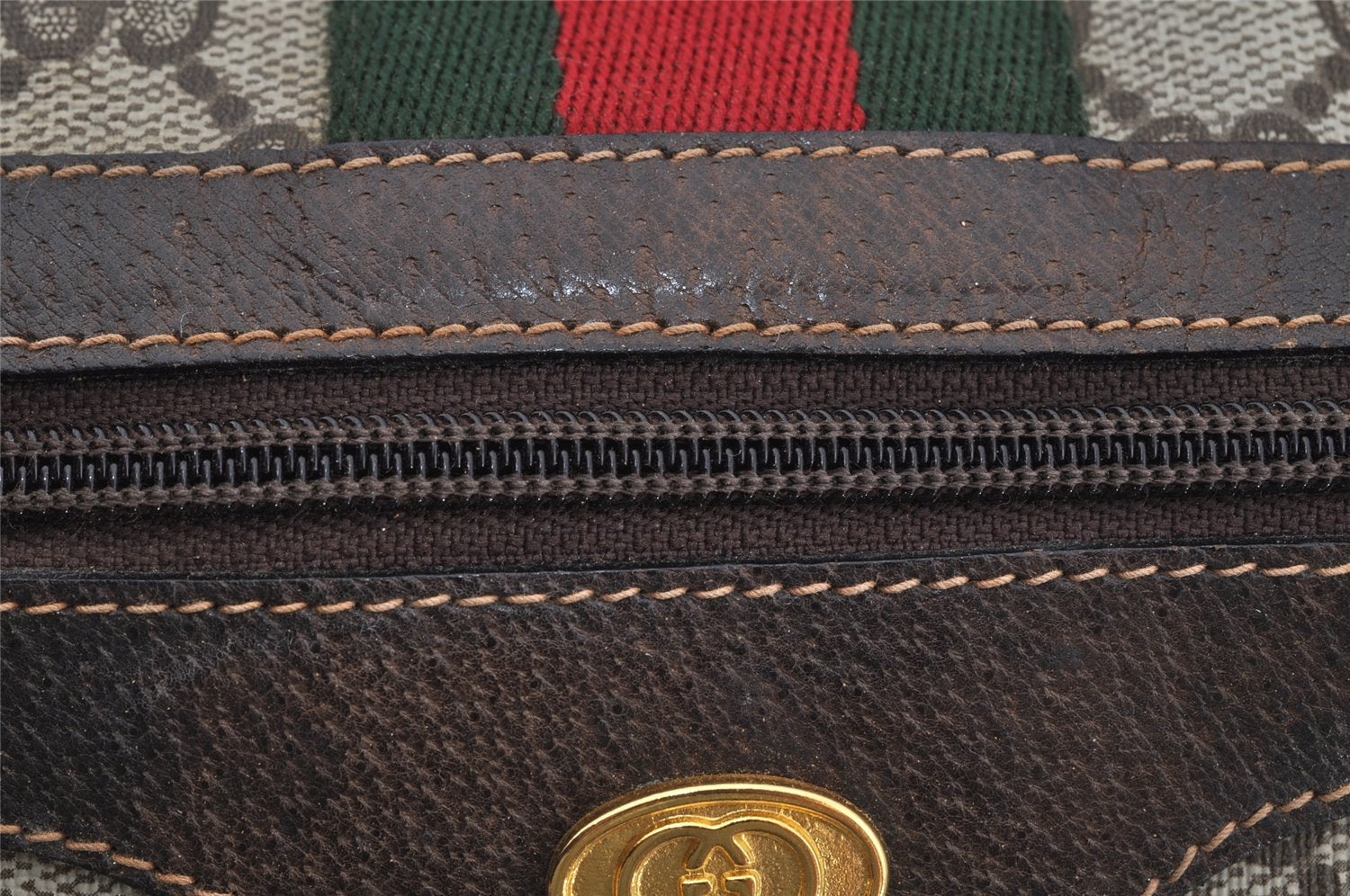 Authentic GUCCI Web Sherry Line Hand Boston Bag GG PVC Leather Brown Junk 0825J