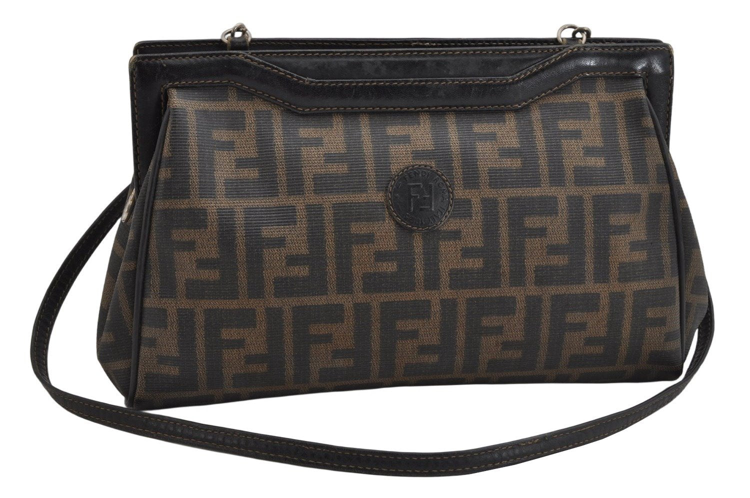 Authentic FENDI Vintage Zucca Shoulder Bag Purse PVC Leather Brown 0825K