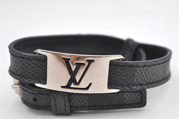 Authentic Louis Vuitton Damier Graphite Bracelet Signit Black M6616E LV 0826I