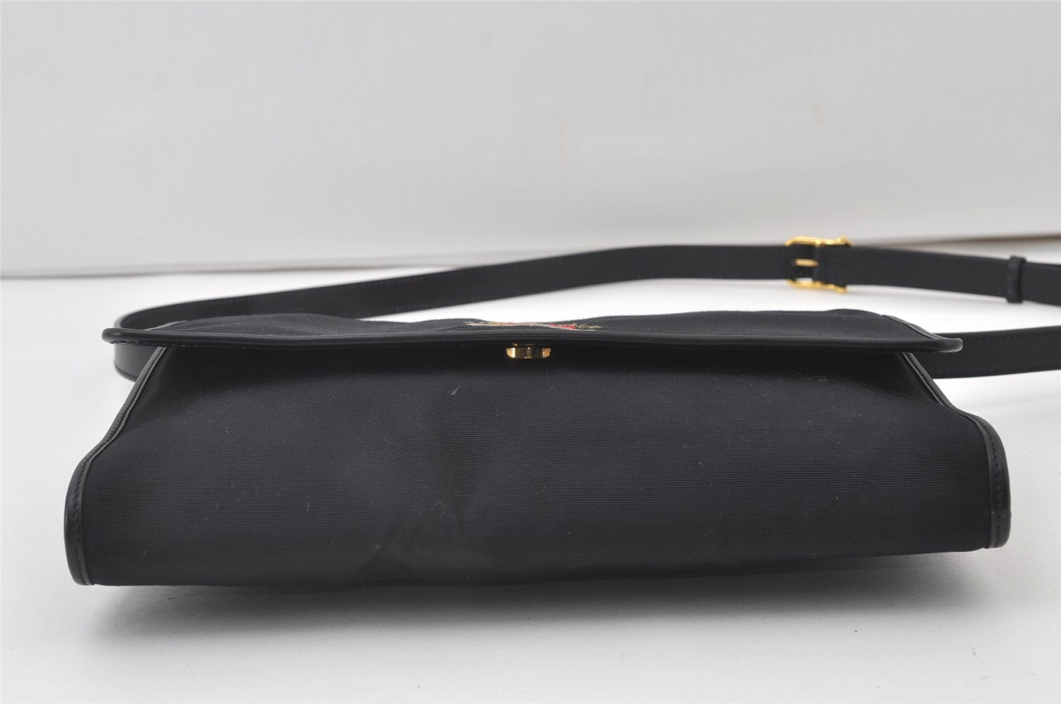 Authentic CELINE Vintage Shoulder Cross Bag Purse Canvas Leather Navy 0826J