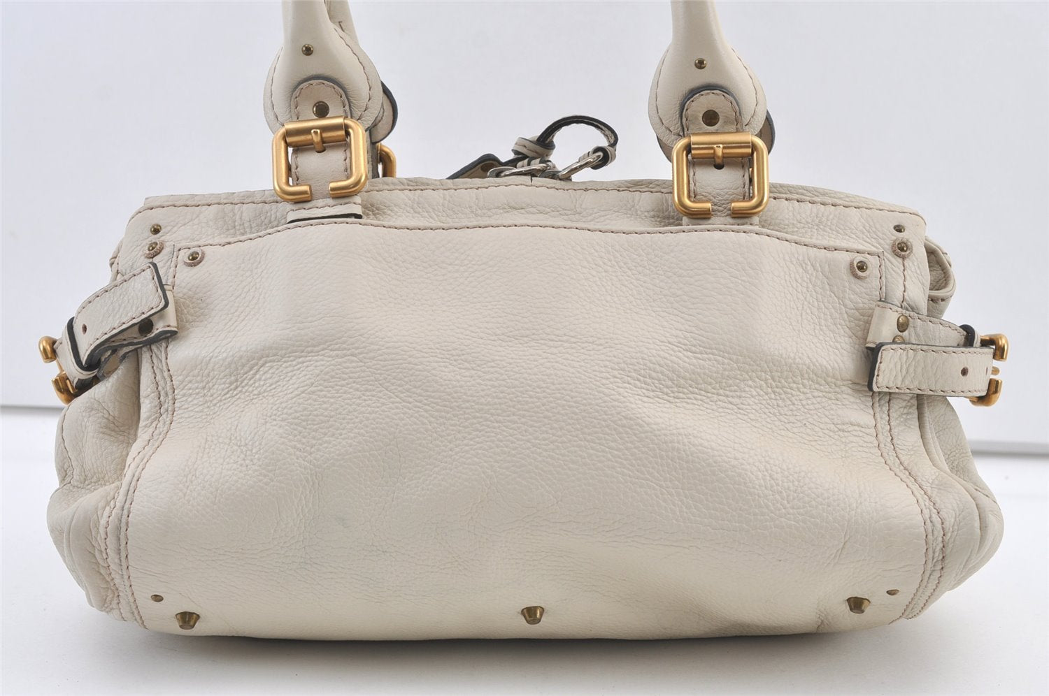 Authentic Chloe Vintage Paddington Leather Shoulder Hand Bag White 0827K