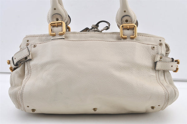 Authentic Chloe Vintage Paddington Leather Shoulder Hand Bag White 0827K