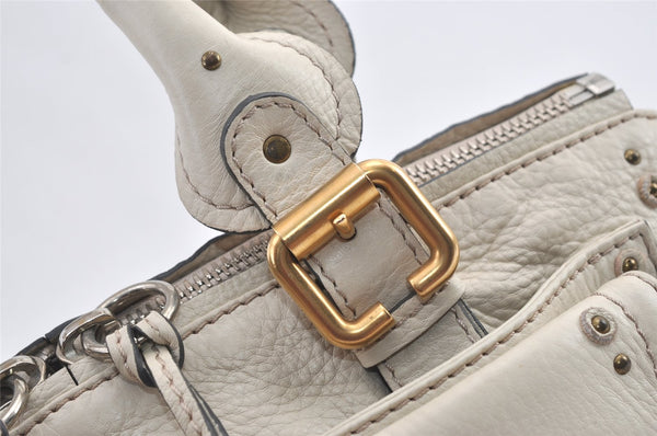 Authentic Chloe Vintage Paddington Leather Shoulder Hand Bag White 0827K