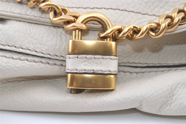 Authentic Chloe Vintage Paddington Leather Shoulder Hand Bag White 0827K