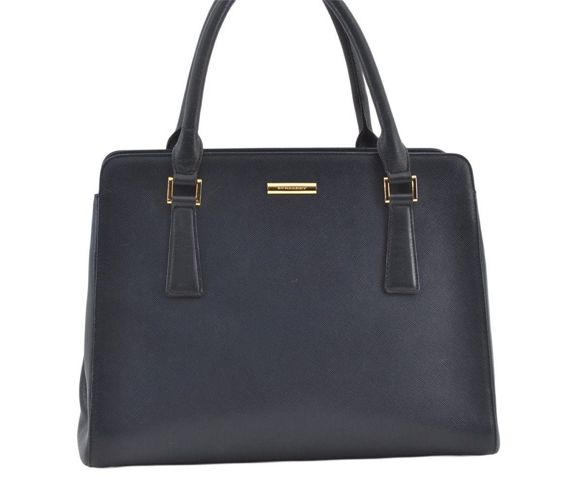 Authentic BURBERRY Vintage Leather Shoulder Hand Bag Navy Blue 0830K