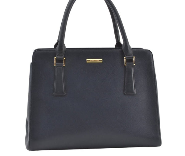 Authentic BURBERRY Vintage Leather Shoulder Hand Bag Navy Blue 0830K