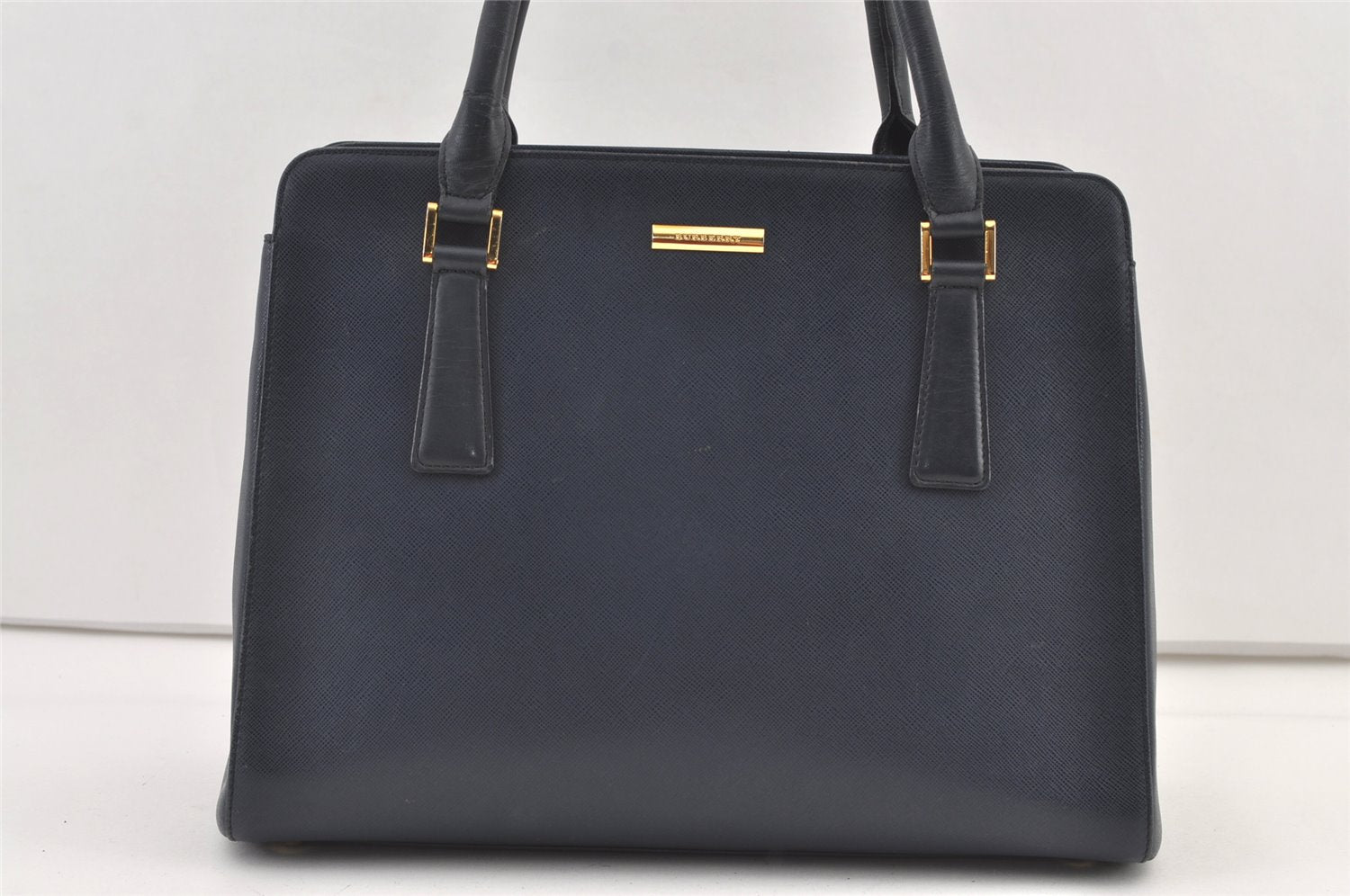 Authentic BURBERRY Vintage Leather Shoulder Hand Bag Navy Blue 0830K