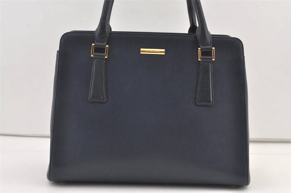 Authentic BURBERRY Vintage Leather Shoulder Hand Bag Navy Blue 0830K