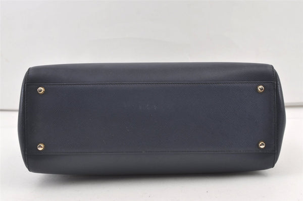 Authentic BURBERRY Vintage Leather Shoulder Hand Bag Navy Blue 0830K