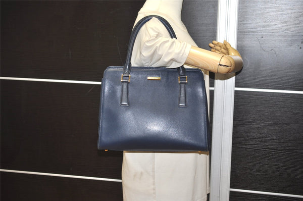 Authentic BURBERRY Vintage Leather Shoulder Hand Bag Navy Blue 0830K