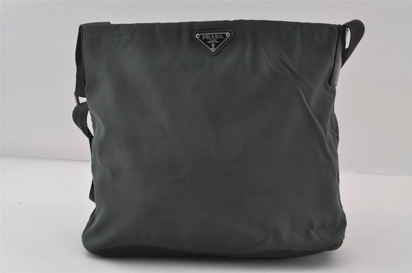 Authentic PRADA Nylon Tessuto Leather Shoulder Cross Body Bag Green 0832J