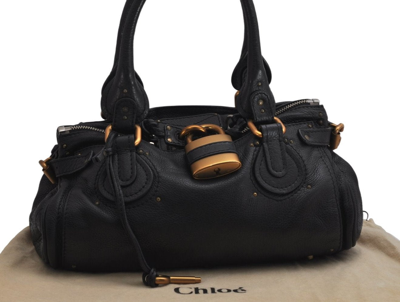 Authentic Chloe Vintage Paddington Leather Shoulder Hand Bag Black 0833K