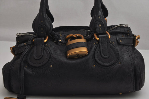 Authentic Chloe Vintage Paddington Leather Shoulder Hand Bag Black 0833K