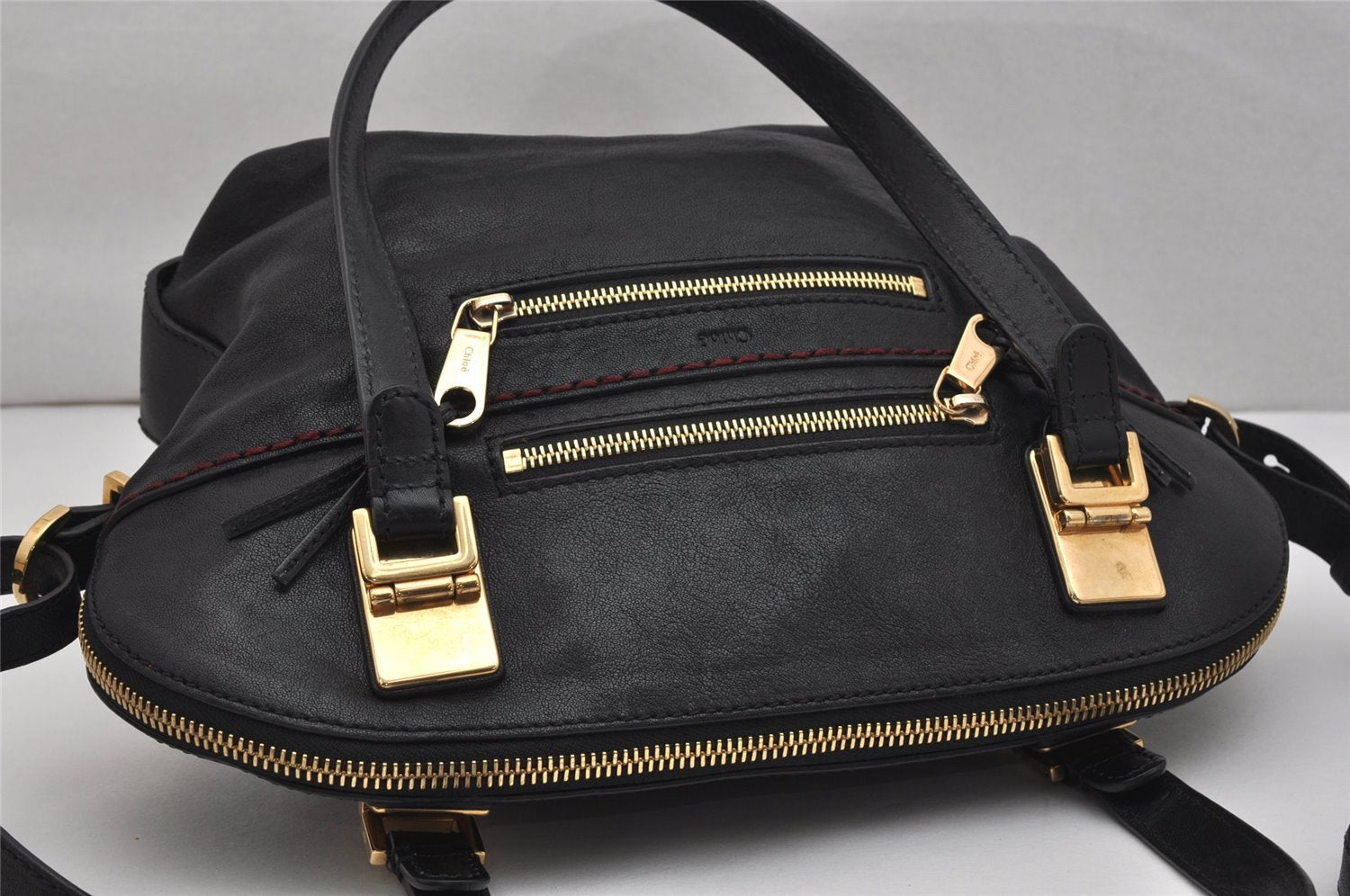 Authentic Chloe Angie 2Way Shoulder Cross Hand Bag Purse Leather Black 0834K