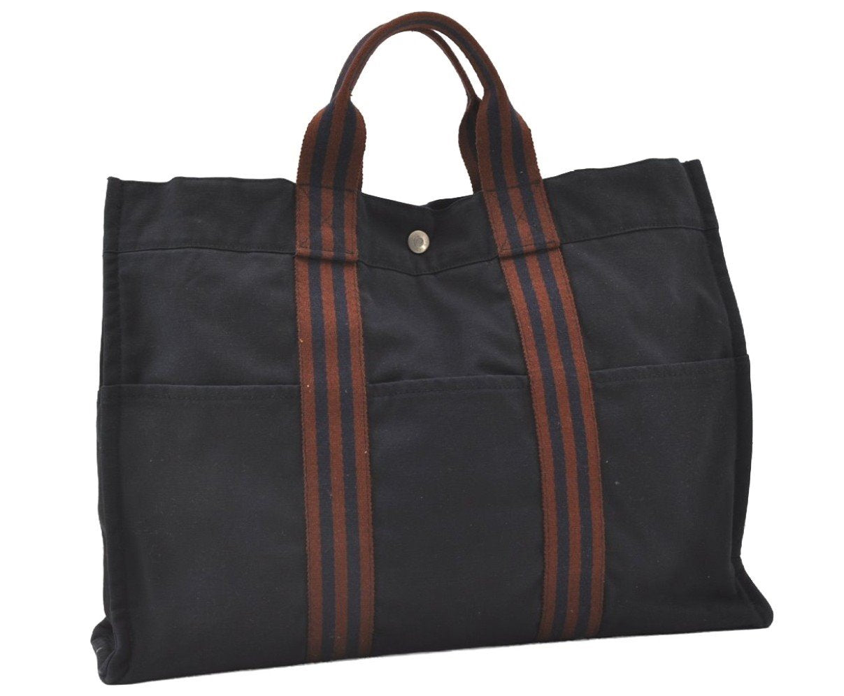 Authentic HERMES Fourre Tout MM Hand Tote Bag Canvas Navy 0836J