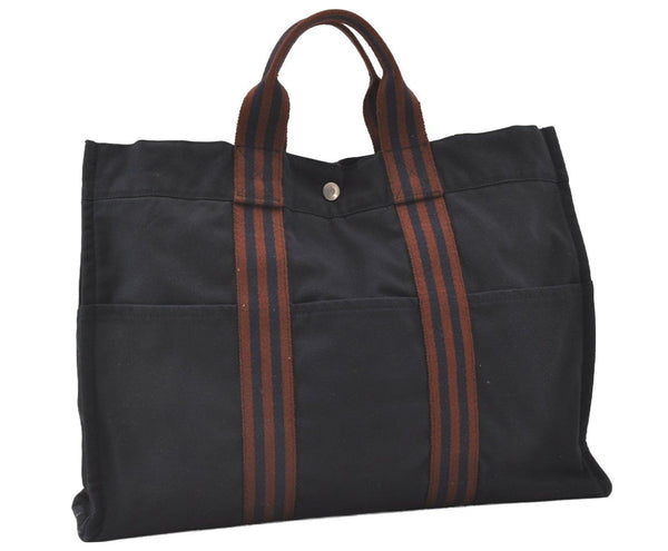 Authentic HERMES Fourre Tout MM Hand Tote Bag Canvas Navy 0836J