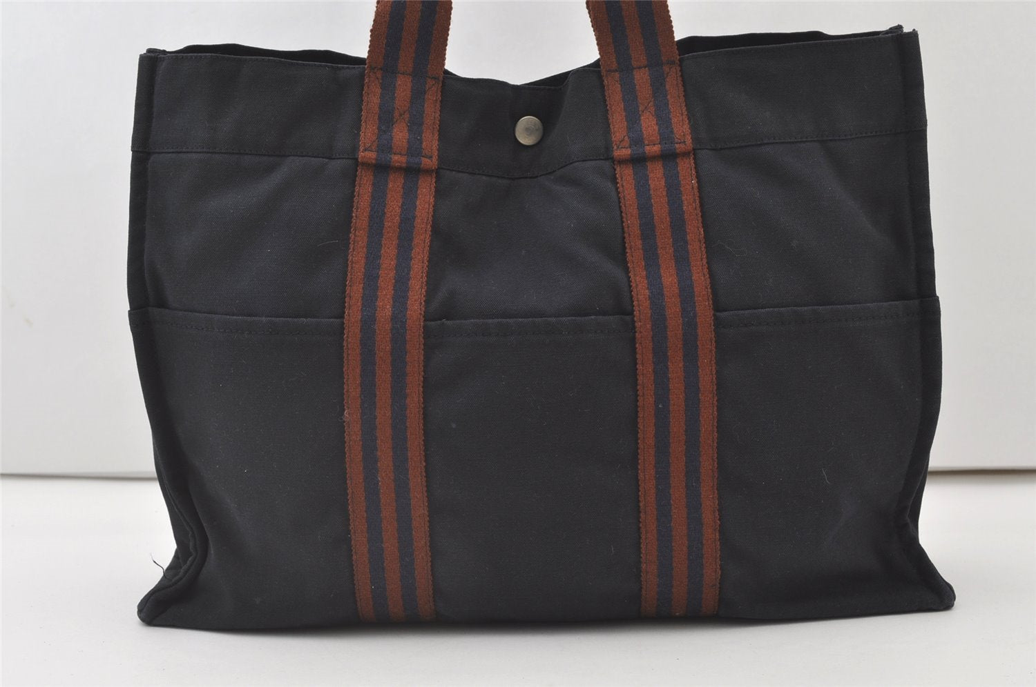 Authentic HERMES Fourre Tout MM Hand Tote Bag Canvas Navy 0836J