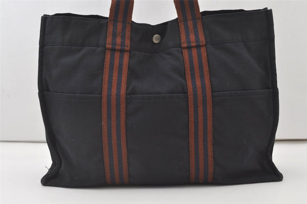 Authentic HERMES Fourre Tout MM Hand Tote Bag Canvas Navy 0836J