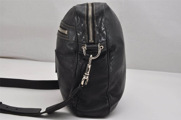 Authentic GUCCI Crest Shoulder Cross Body Bag Purse Leather 201451 Black 0836K