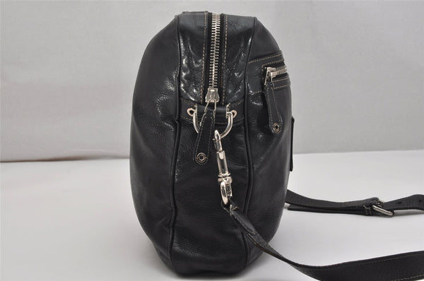 Authentic GUCCI Crest Shoulder Cross Body Bag Purse Leather 201451 Black 0836K