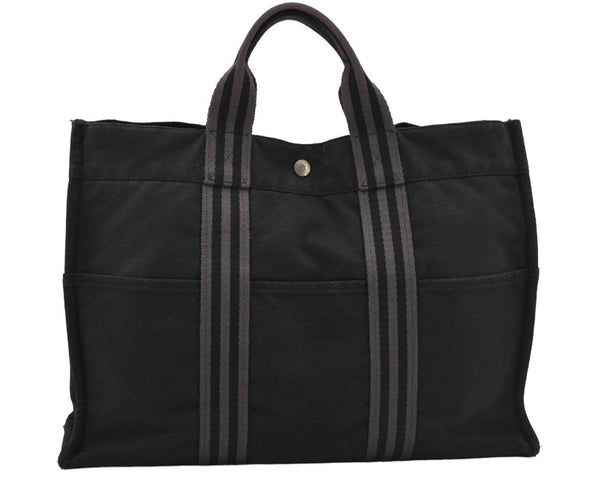 Authentic HERMES Vintage Fourre Tout MM Hand Tote Bag Canvas Black 0837J