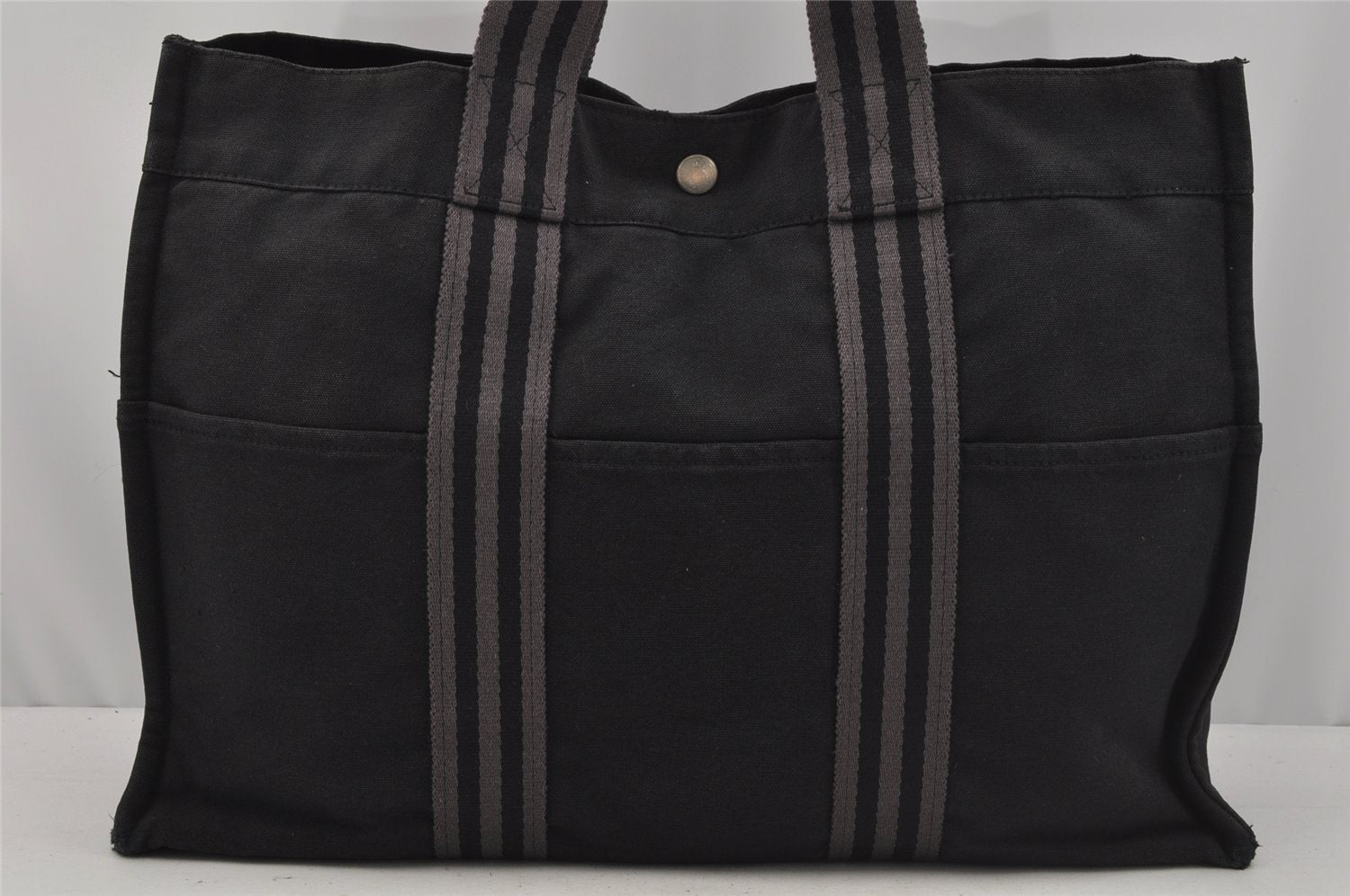 Authentic HERMES Vintage Fourre Tout MM Hand Tote Bag Canvas Black 0837J