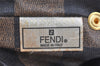 Authentic FENDI Vintage Pequin Pattern PVC Leather Backpack Brown Black 0838J