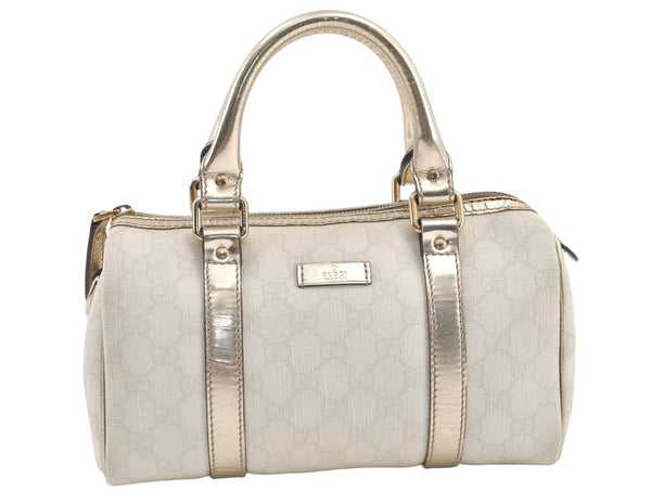 Authentic GUCCI Vintage Hand Boston Bag Purse GG PVC Leather 193604 White 0838K