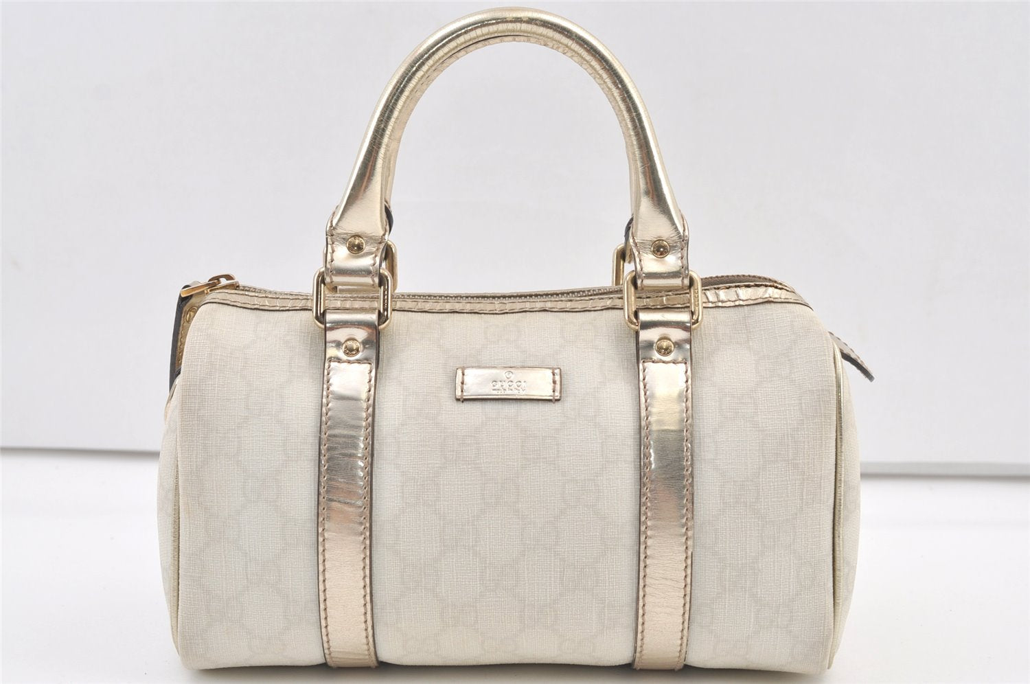 Authentic GUCCI Vintage Hand Boston Bag Purse GG PVC Leather 193604 White 0838K